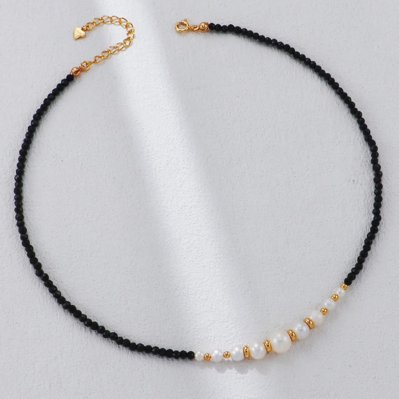 Gold Bead Black Spinel Pearl Necklace