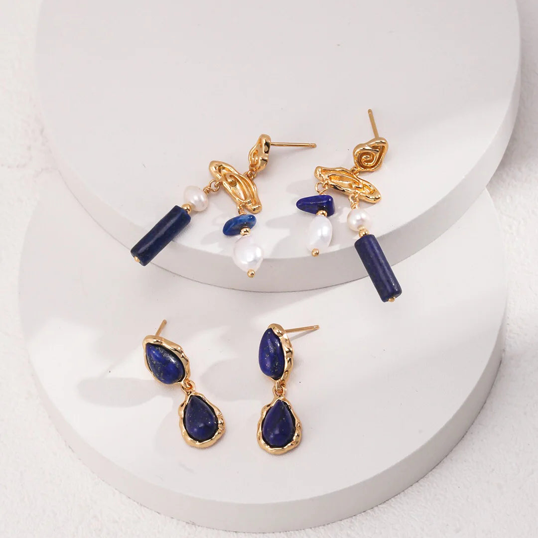 Deep Blue Lapis Drop Earrings