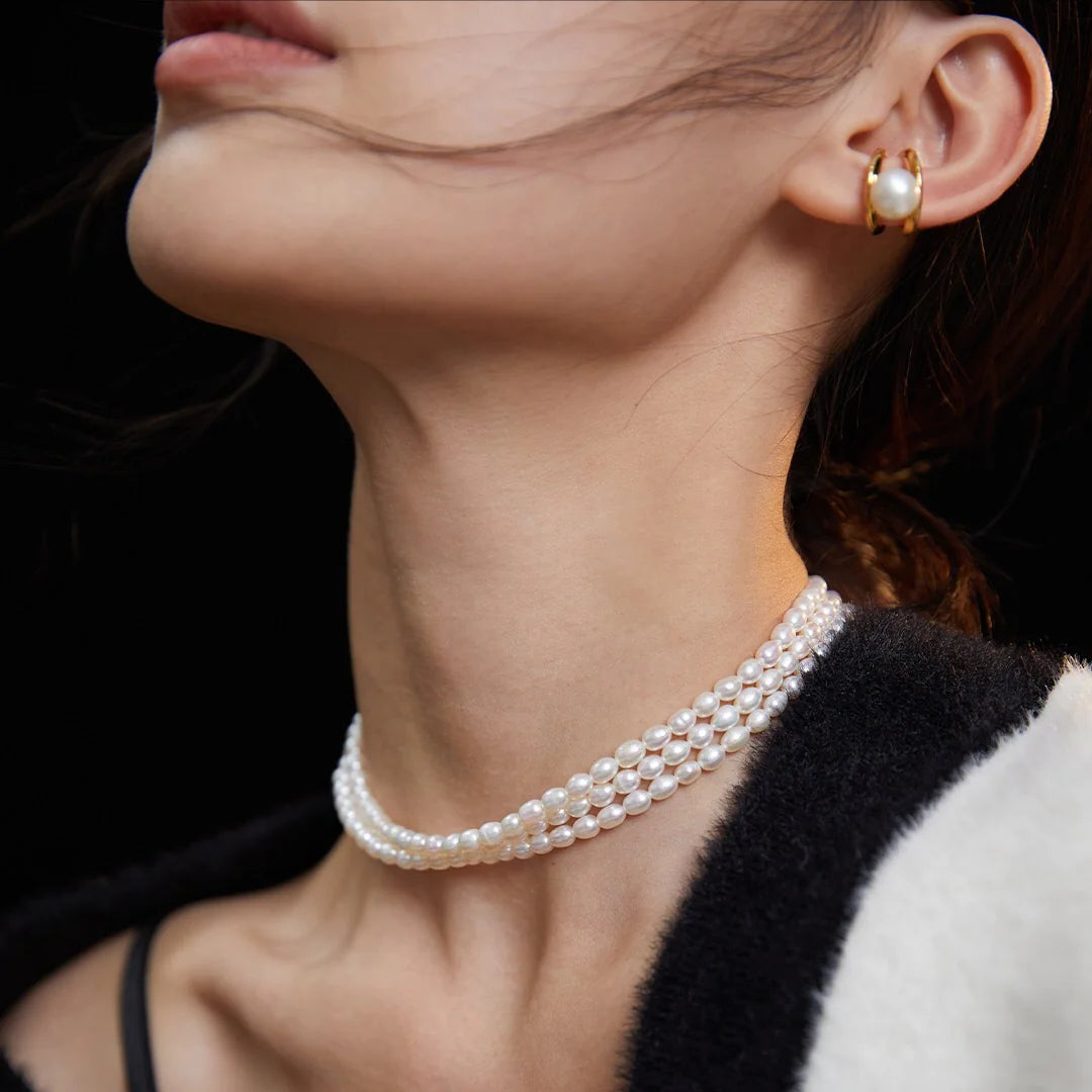 Vintage Style 3 Layered Pearl Choker Necklace