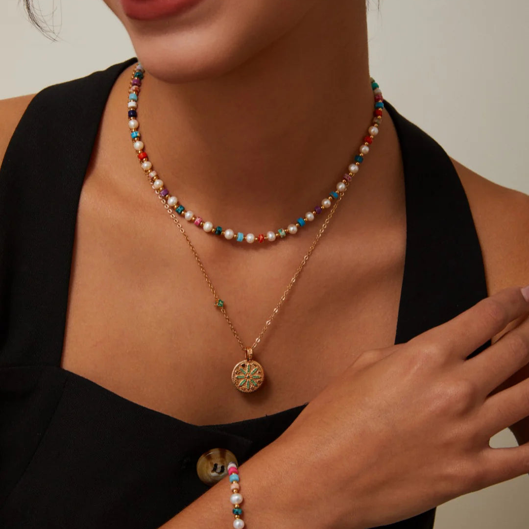 Rainbow Stone Pearl Necklace