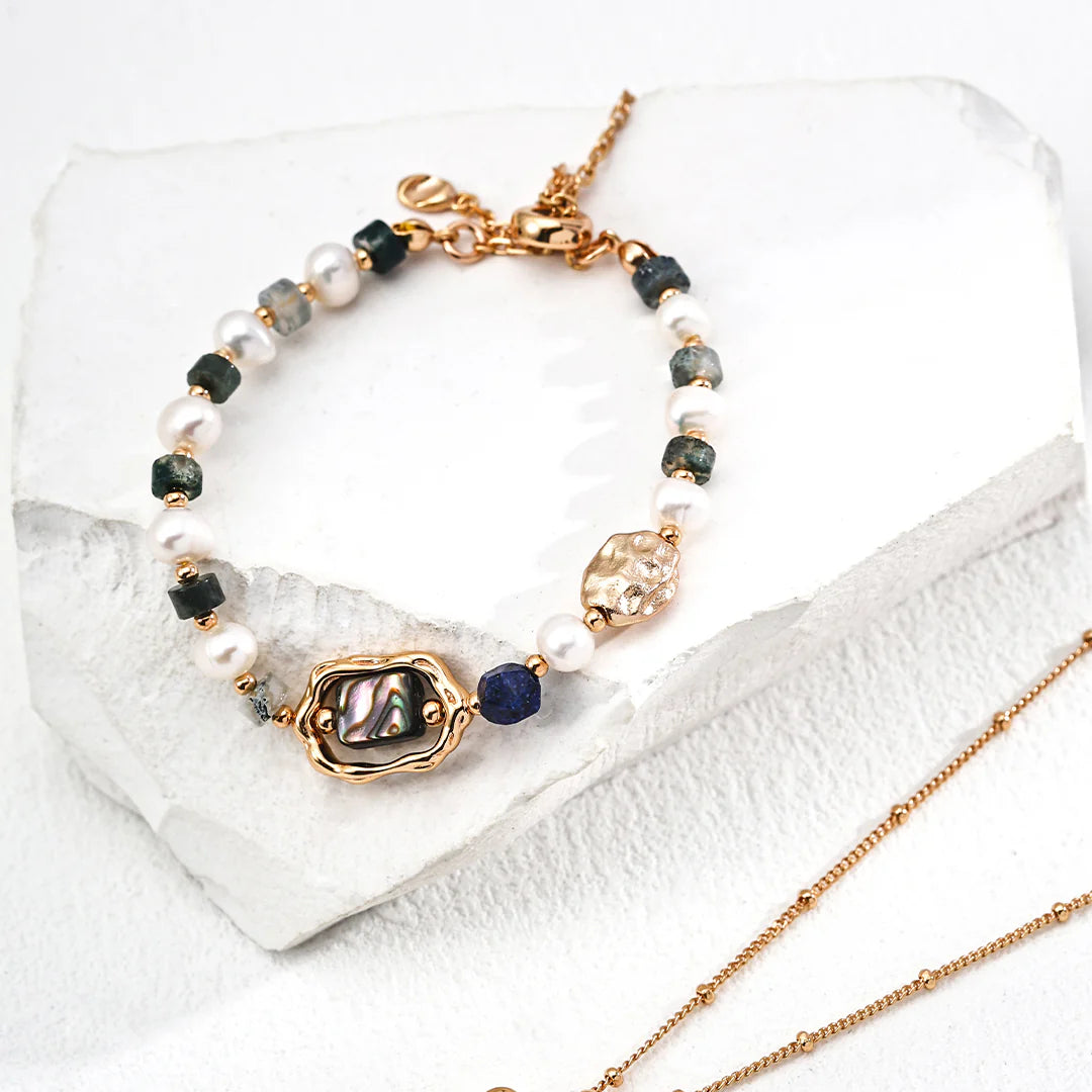Natural Pearl Lapis Lazuli and Agate Bracelet