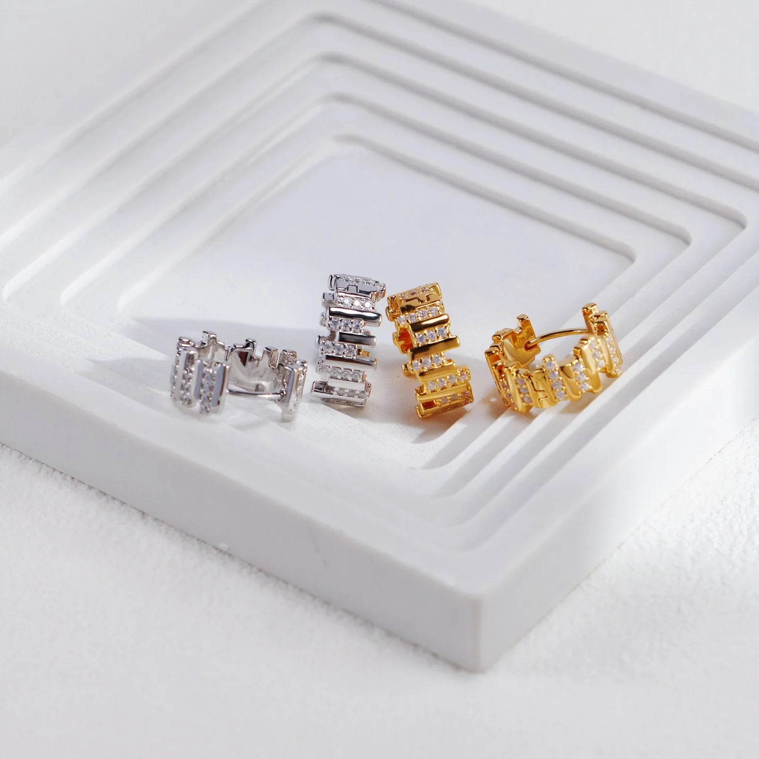 Wave Zircon Hoop Huggie Earrings