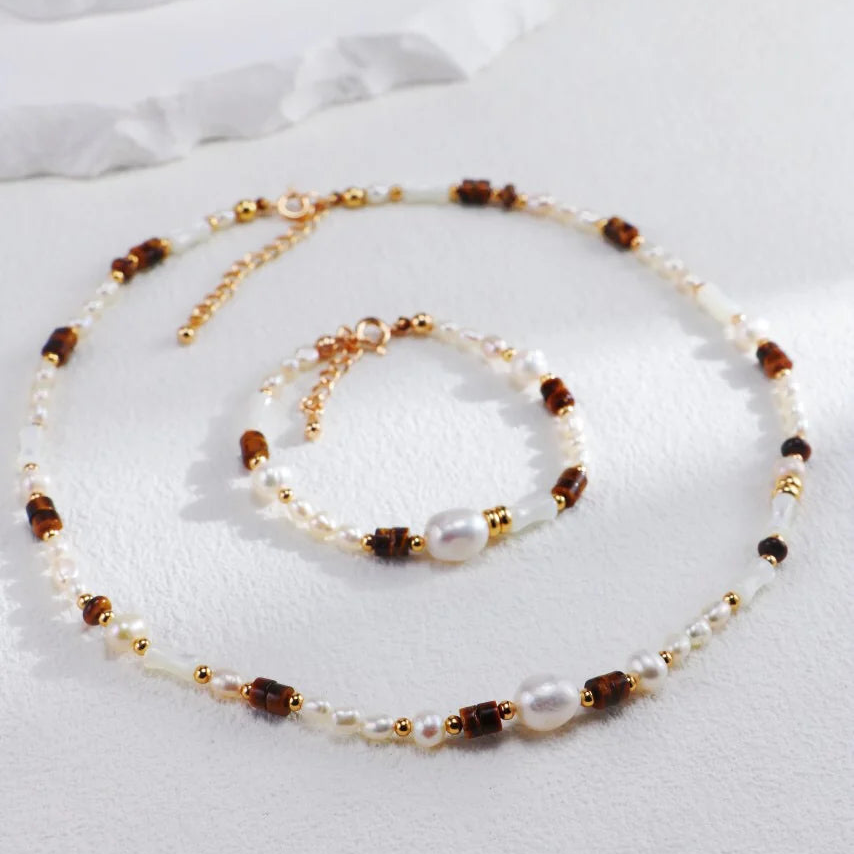 Tiger Eye Stone Pearl Bracelet
