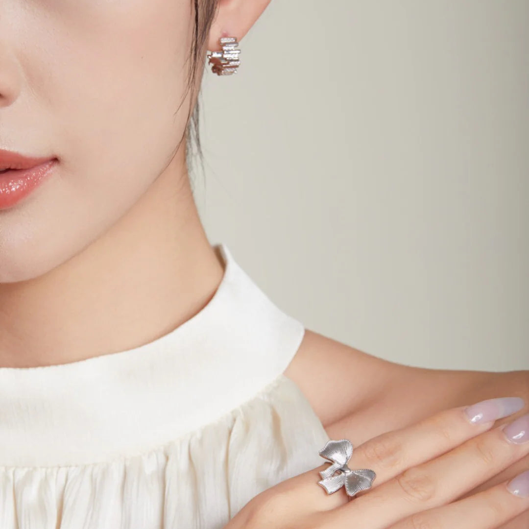 Wave Zircon Hoop Huggie Earrings