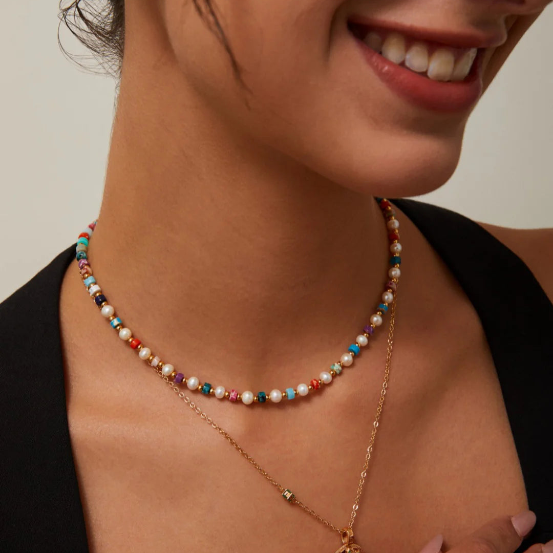 Rainbow Stone Pearl Necklace