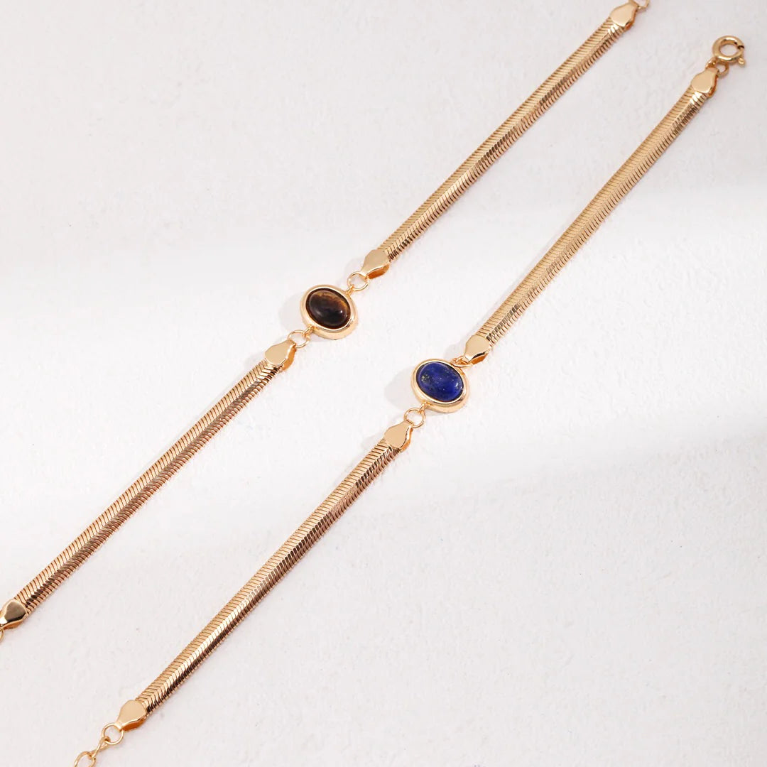 Natural Lapis Clasp / Tiger Eye Stone Bracelet