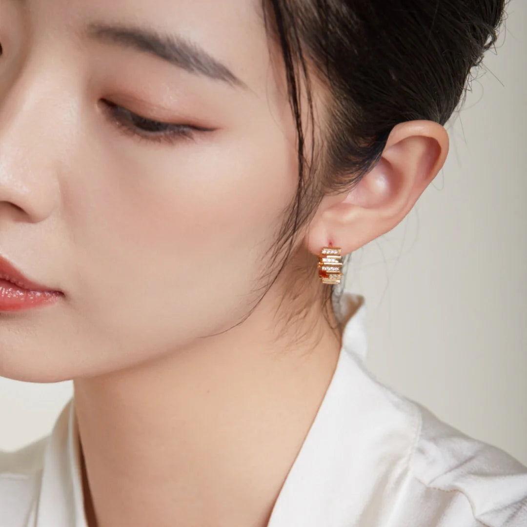 Wave Zircon Hoop Huggie Earrings