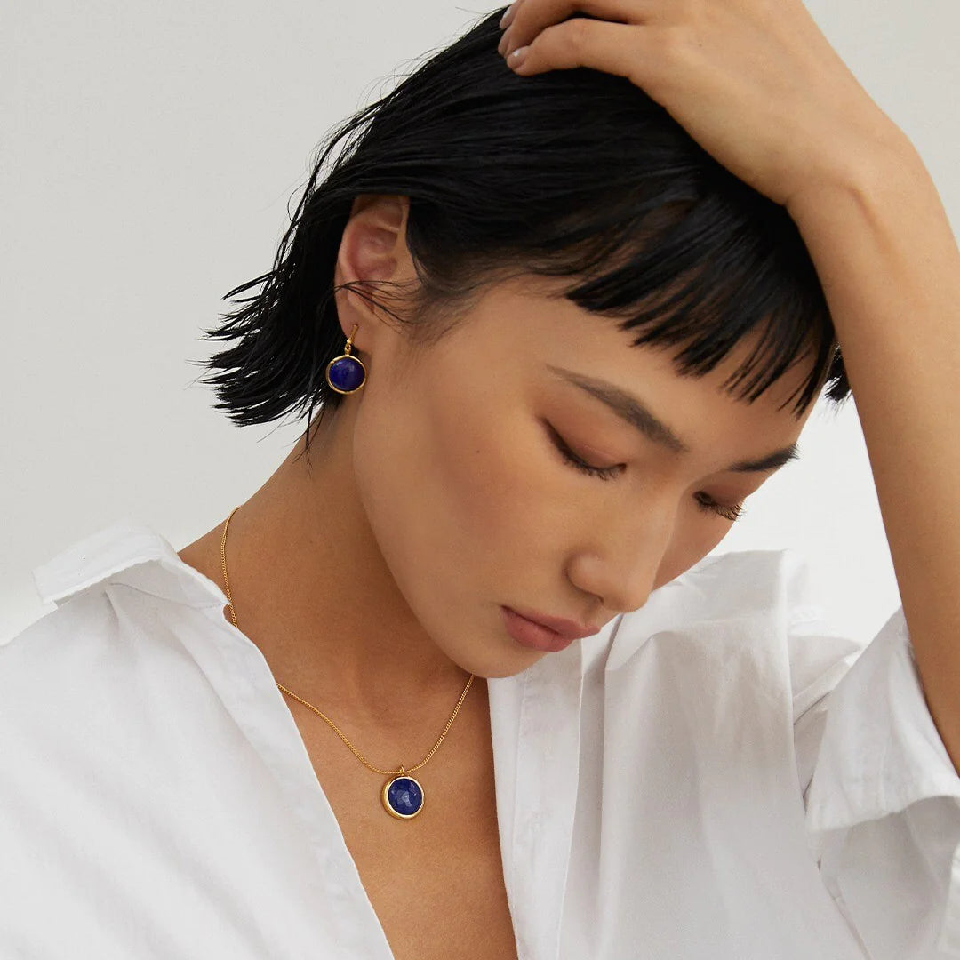 Natural Lapis Lazuli Stone round Earrings