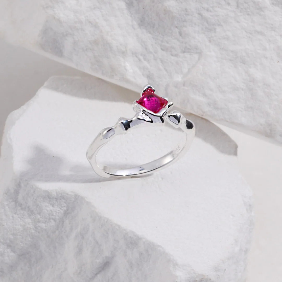 Pink Rhombus Shaped Zircon Ring