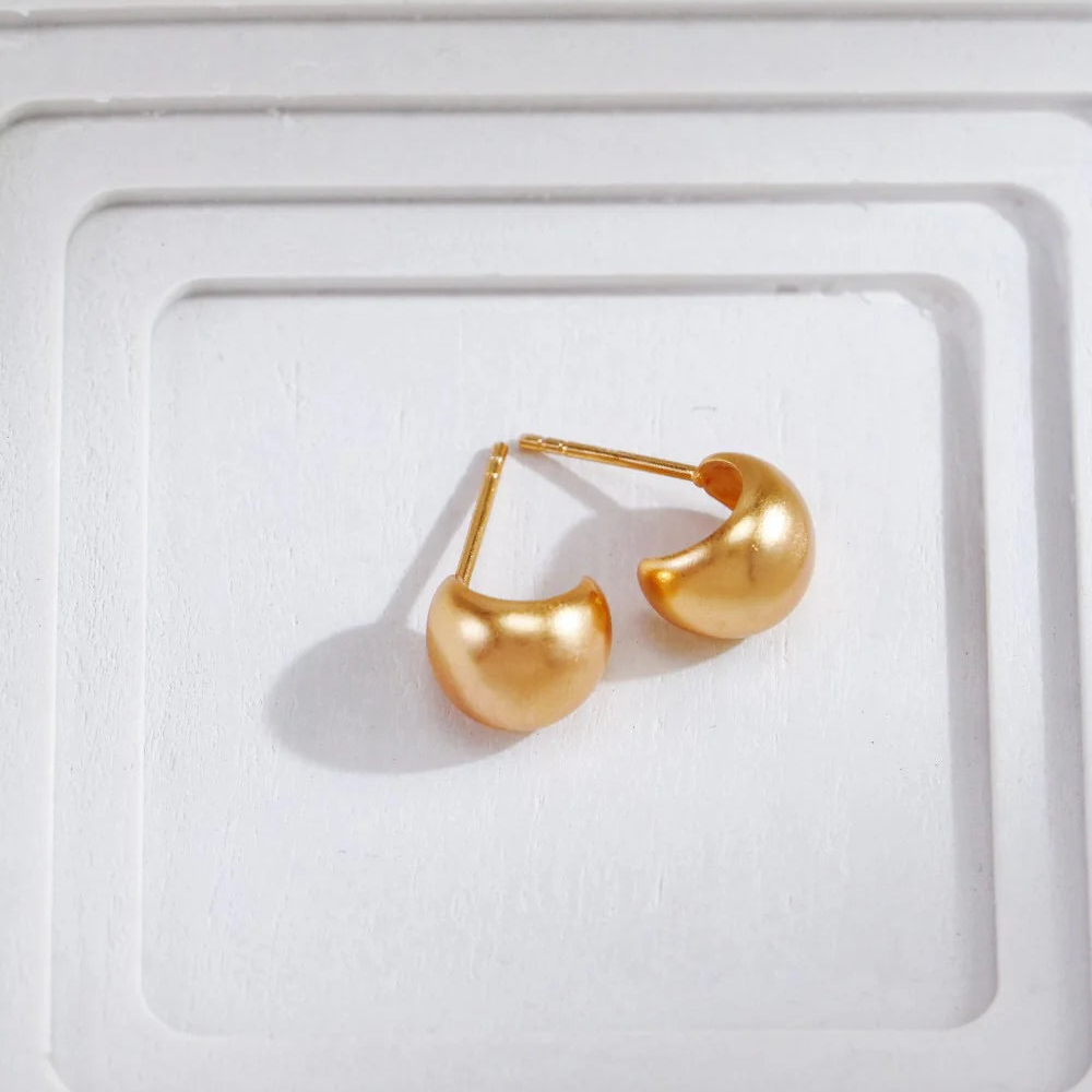 Gold-Plated Brushed Spherical Stud Earrings