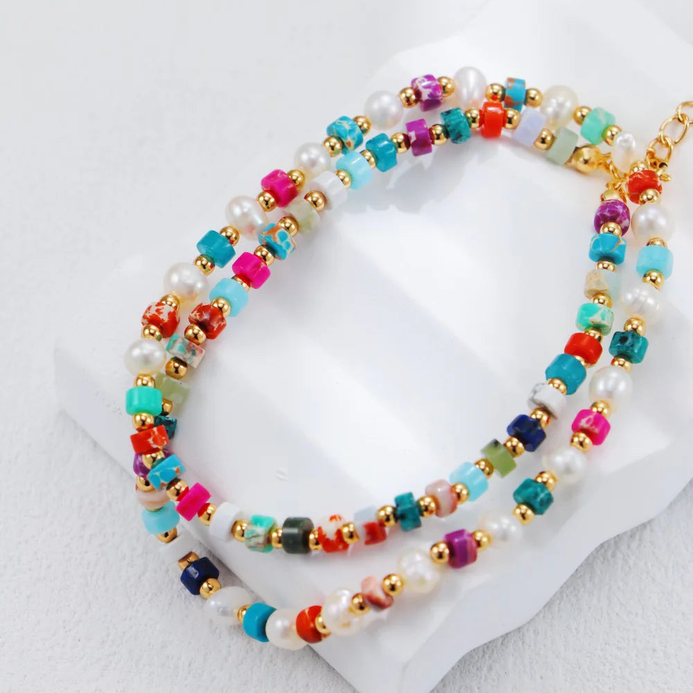Rainbow Stone Pearl Necklace