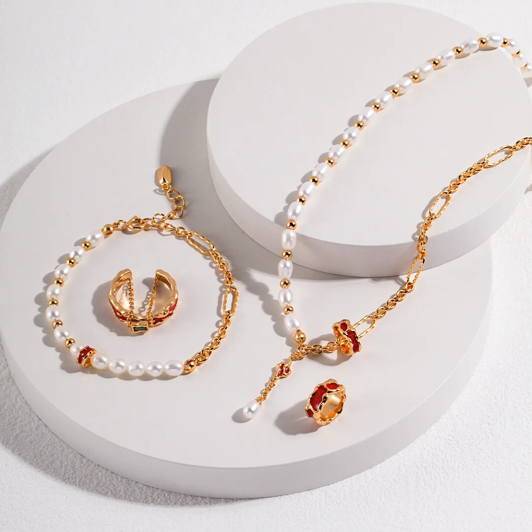 Red Circle Glaze Pearl Bracelet
