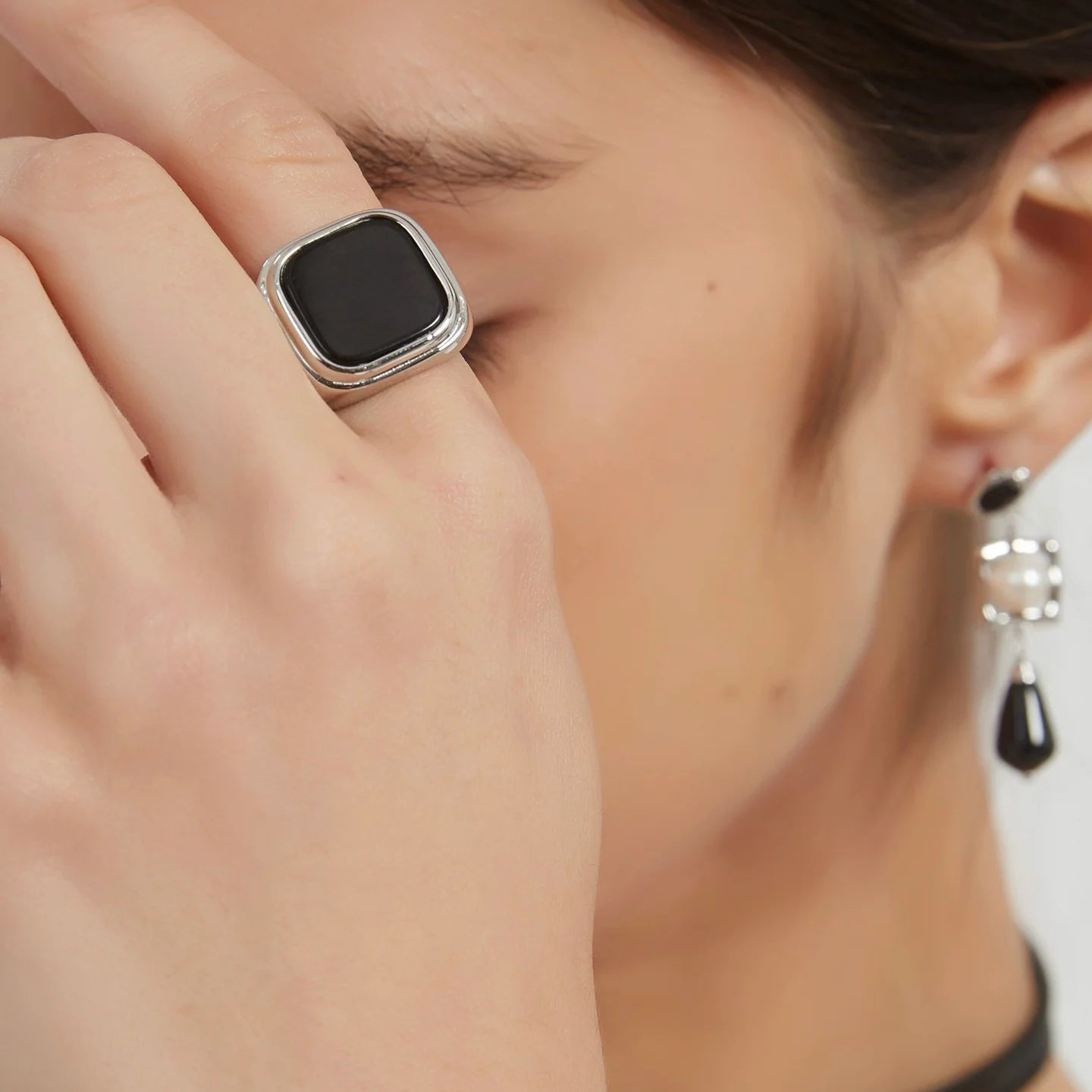 Simple Square Black Onyx Ring