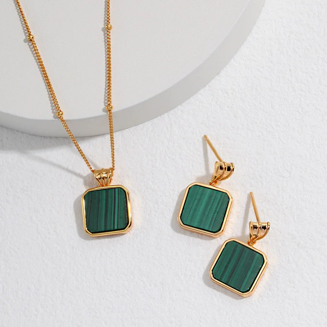 Green Malachite Dangle Earrings
