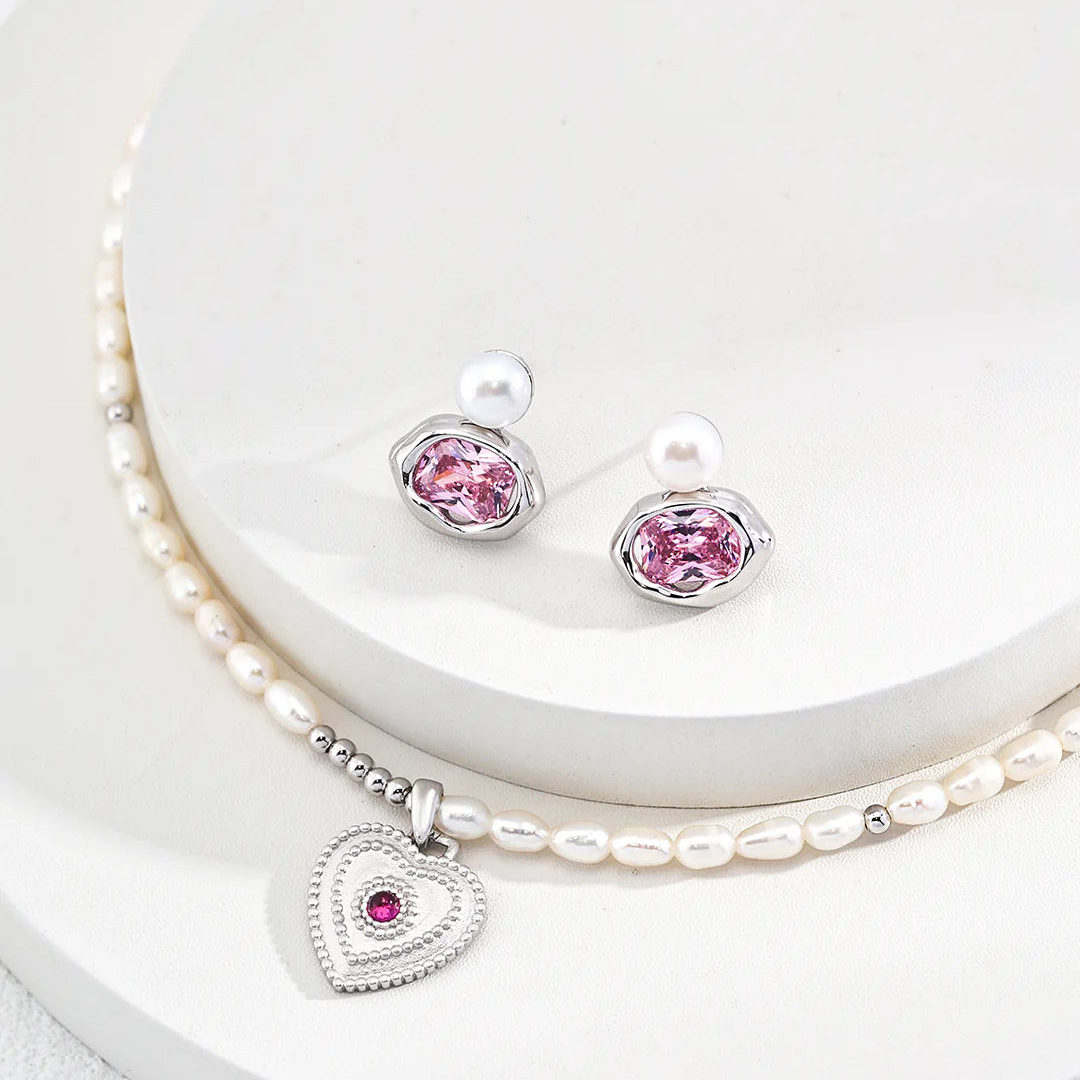 Natural Pearl Heart Shaped Zirconia Pendant Necklace
