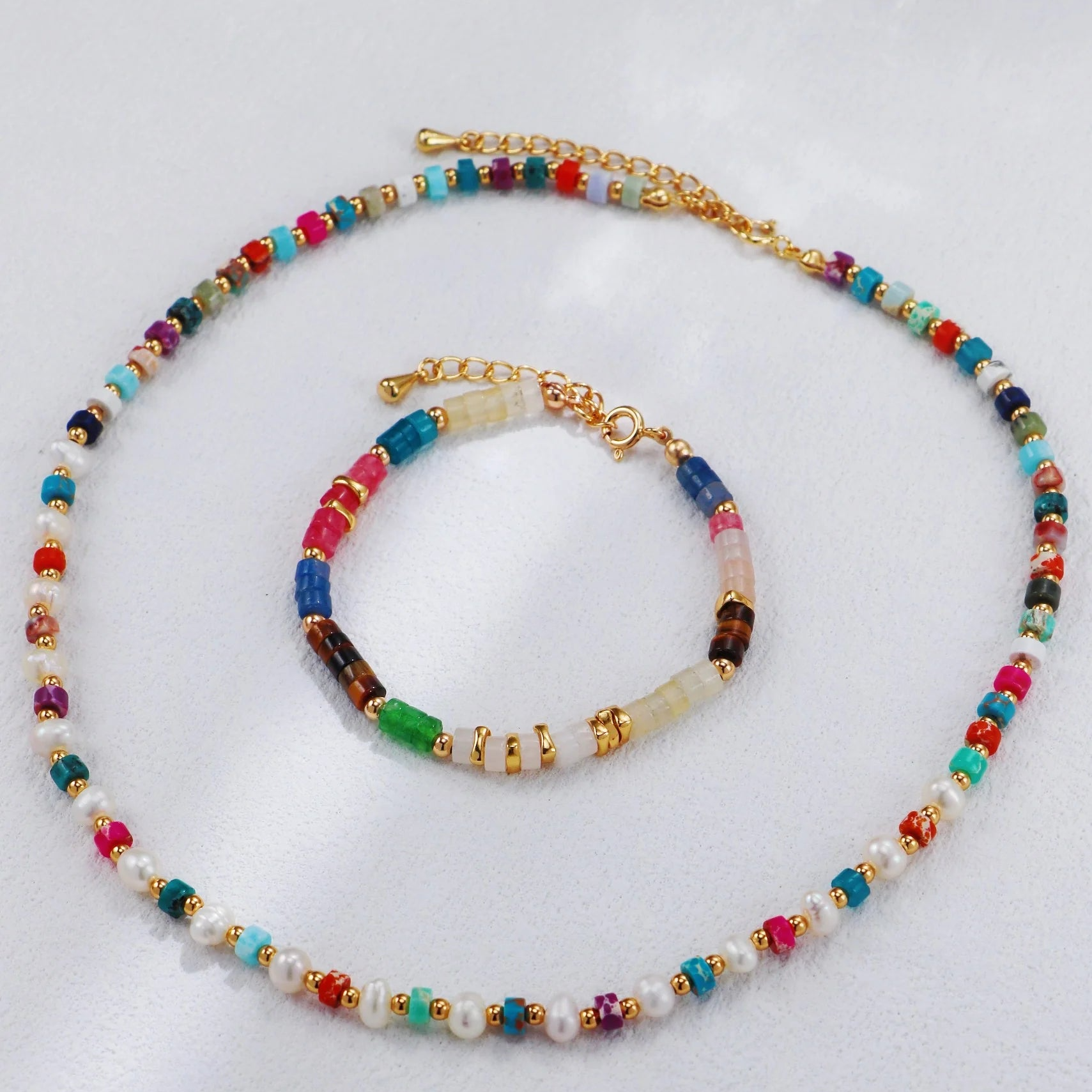 Rainbow Stone Pearl Necklace