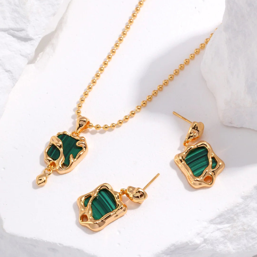 Malachite Stone Dangle Earrings