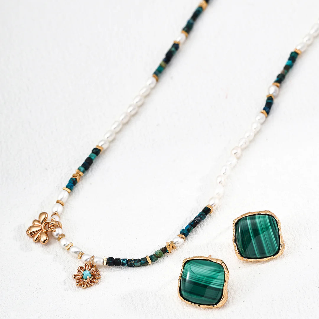 Natural Pearl Malachite Turquoise Necklace