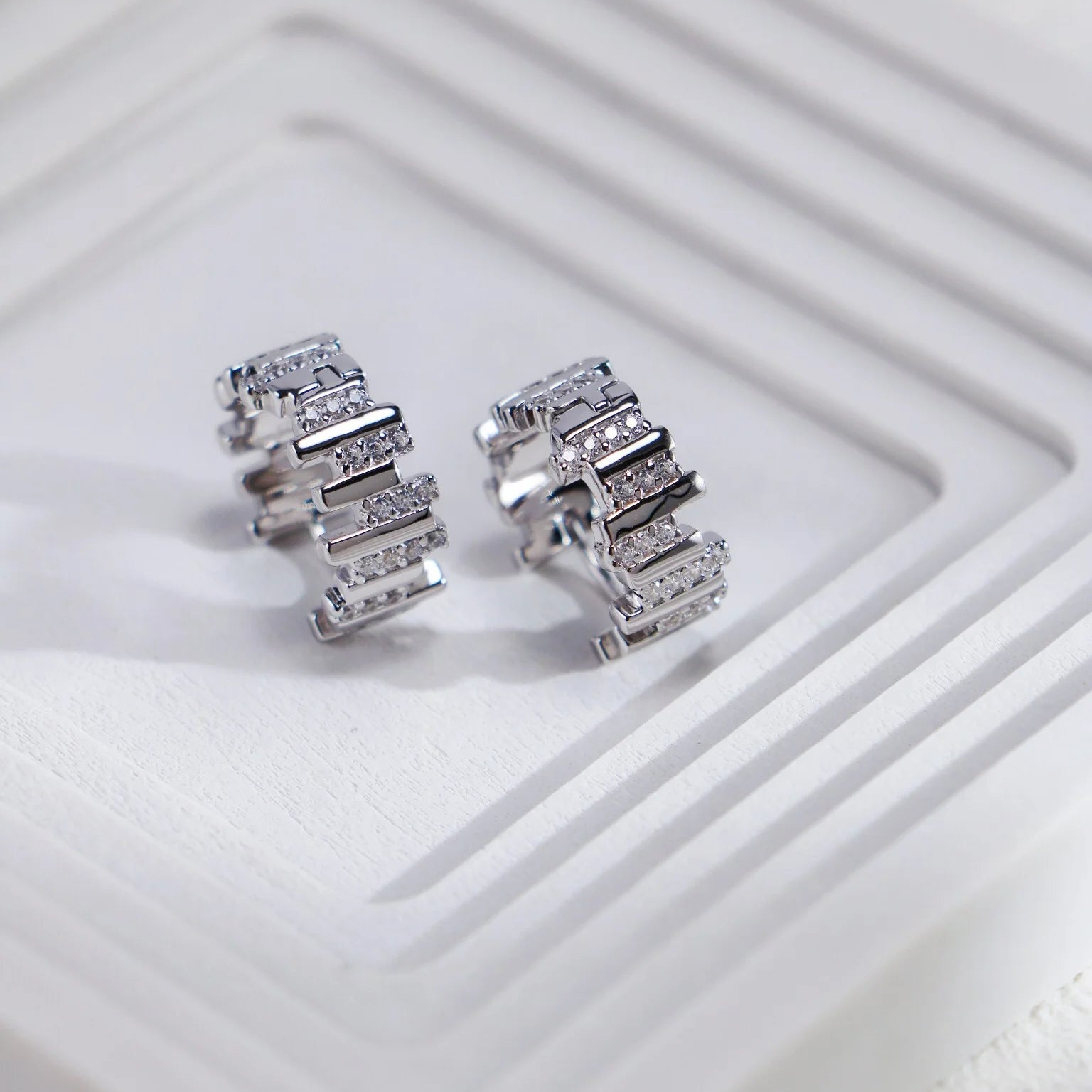 Wave Zircon Hoop Huggie Earrings