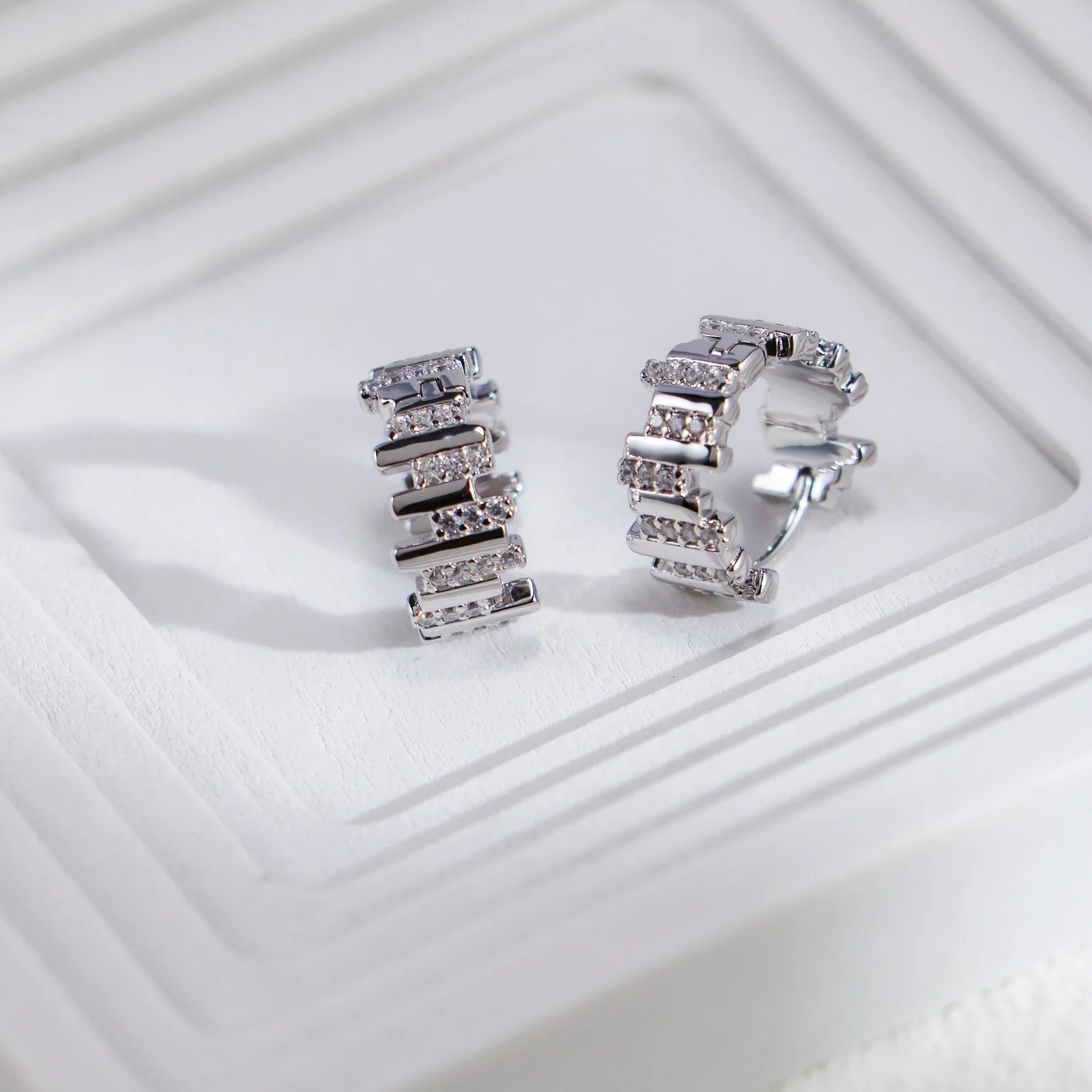 Wave Zircon Hoop Huggie Earrings