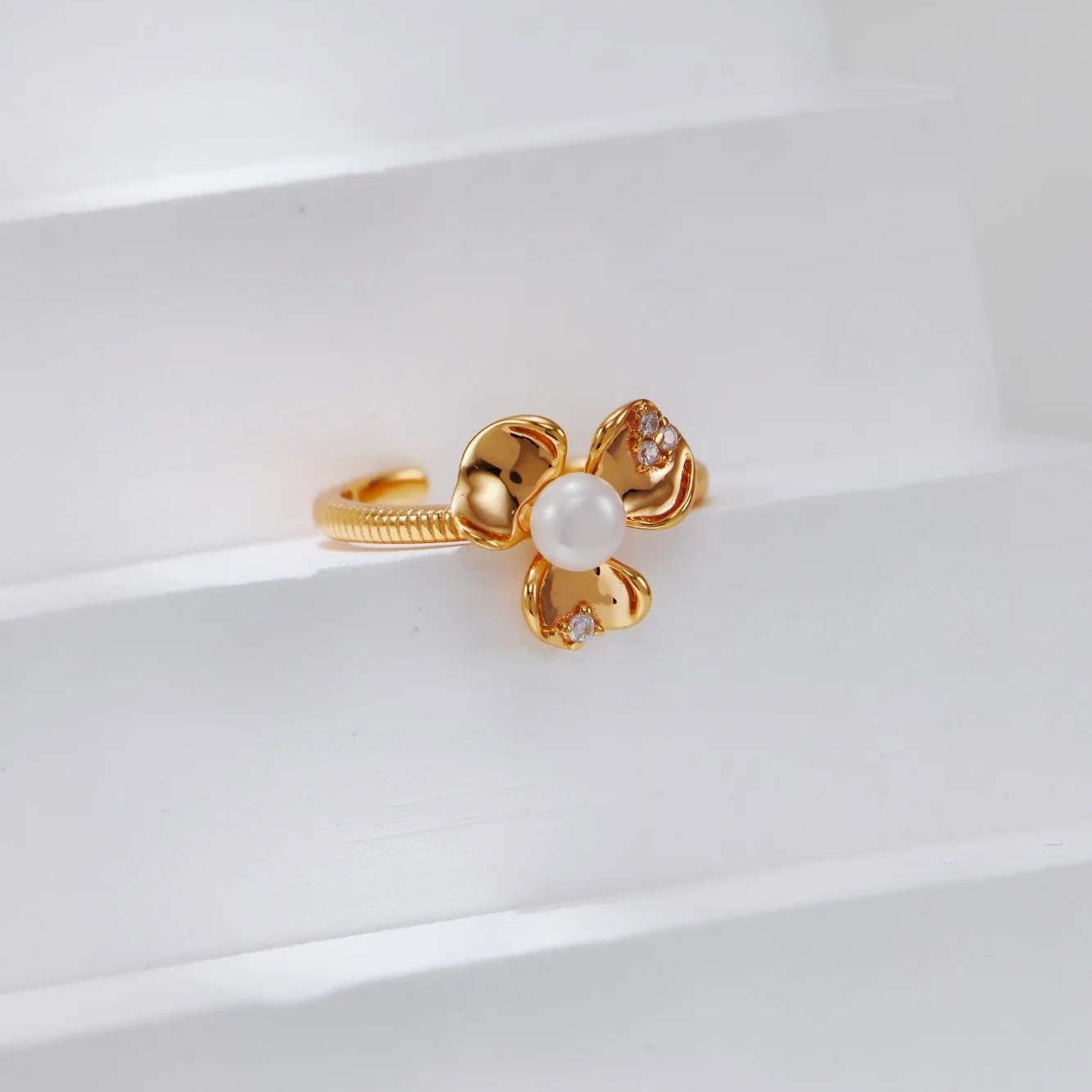 Petal Pearl and Zirconia Ring