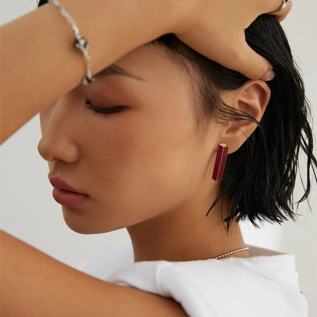 Red Drip Glaze Pillar Stud Earrings