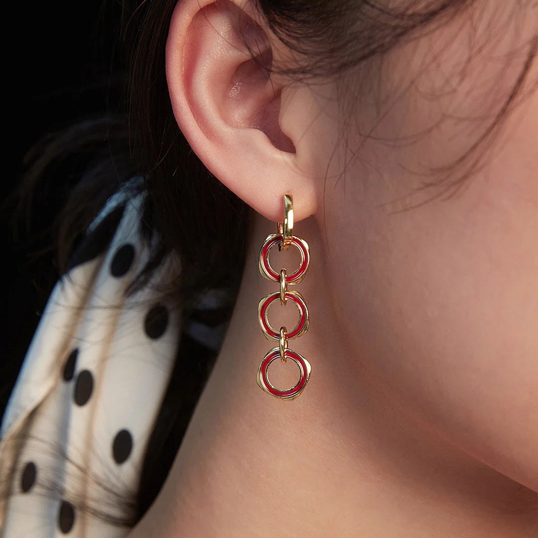 Red Drop Glaze round Earrings