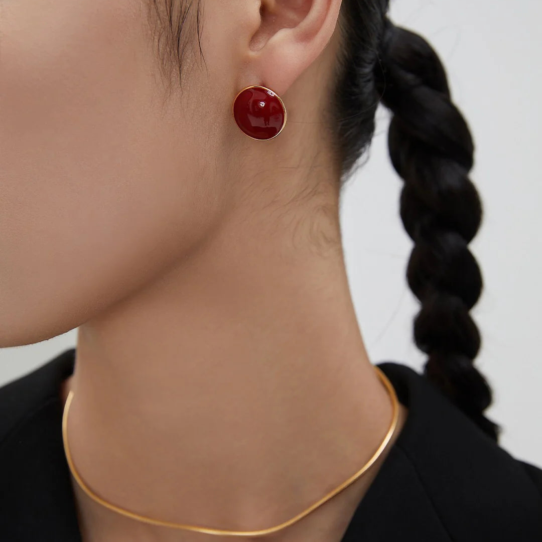 Red round Diop Glaze Stud Earrings