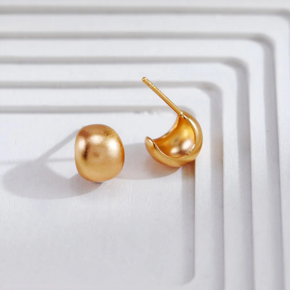 Gold-Plated Brushed Spherical Stud Earrings