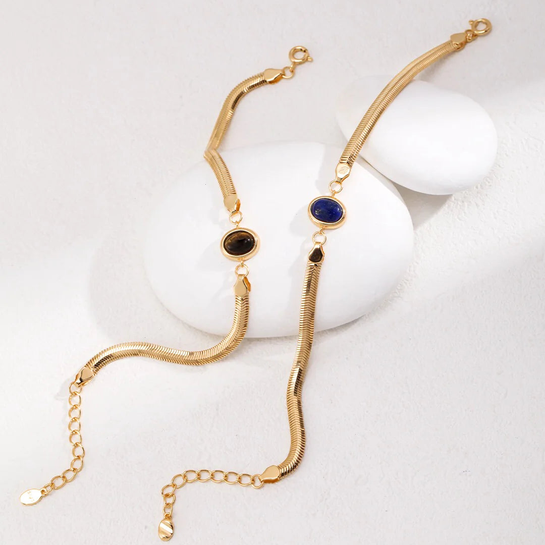 Natural Lapis Clasp / Tiger Eye Stone Bracelet