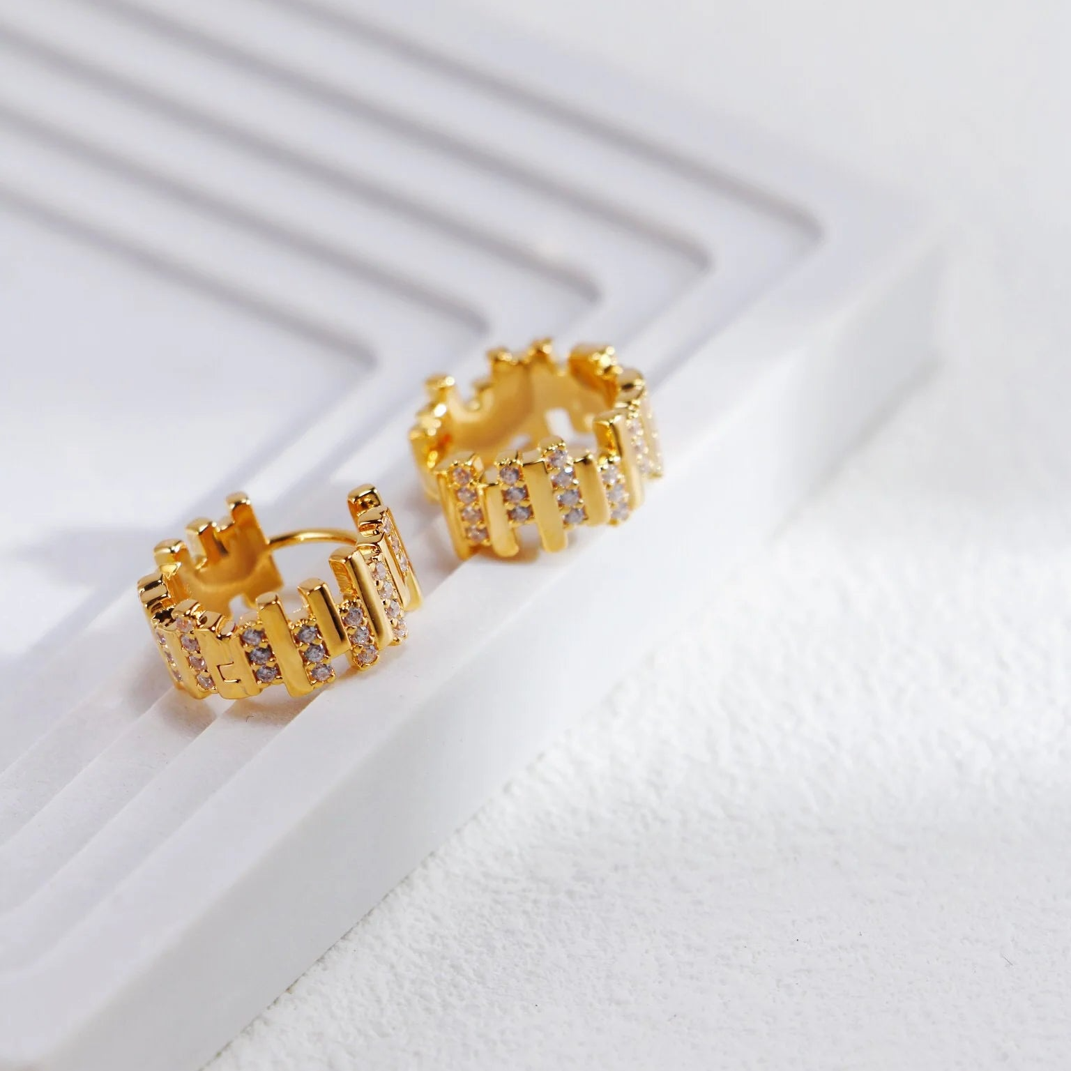 Wave Zircon Hoop Huggie Earrings