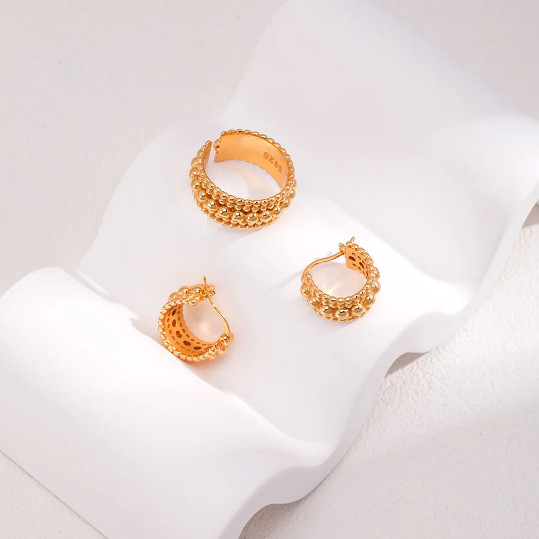 Gold Bead Huggie Hoops Earring