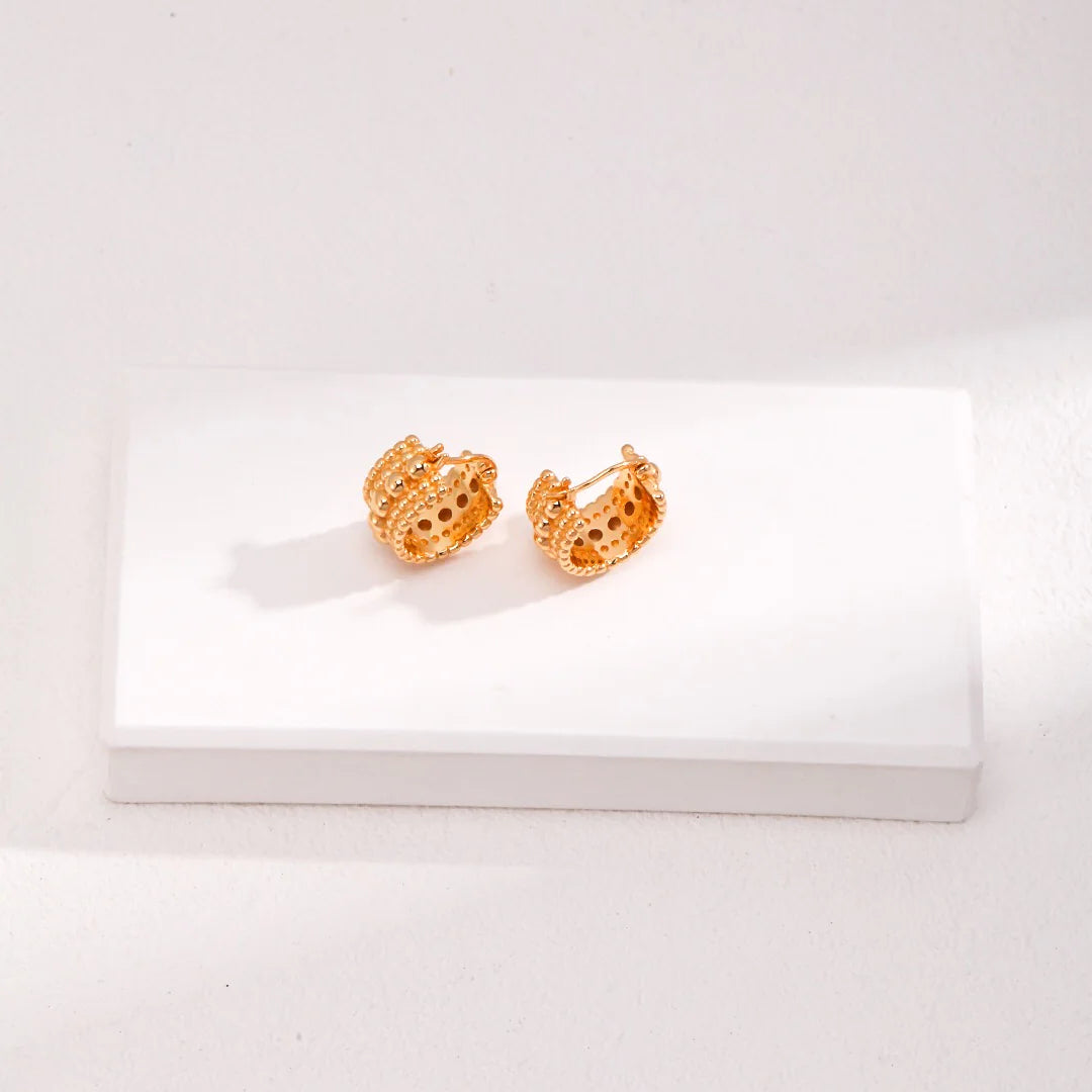 Gold Bead Huggie Hoops Earring