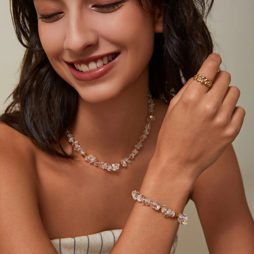 Gold Beads and White Crystal Bracelet