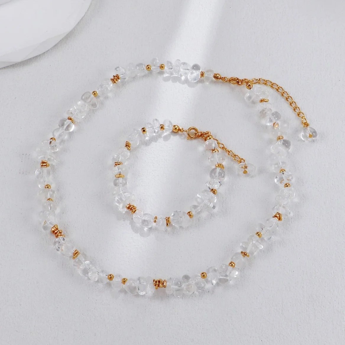 Gold Beads and White Crystal Bracelet