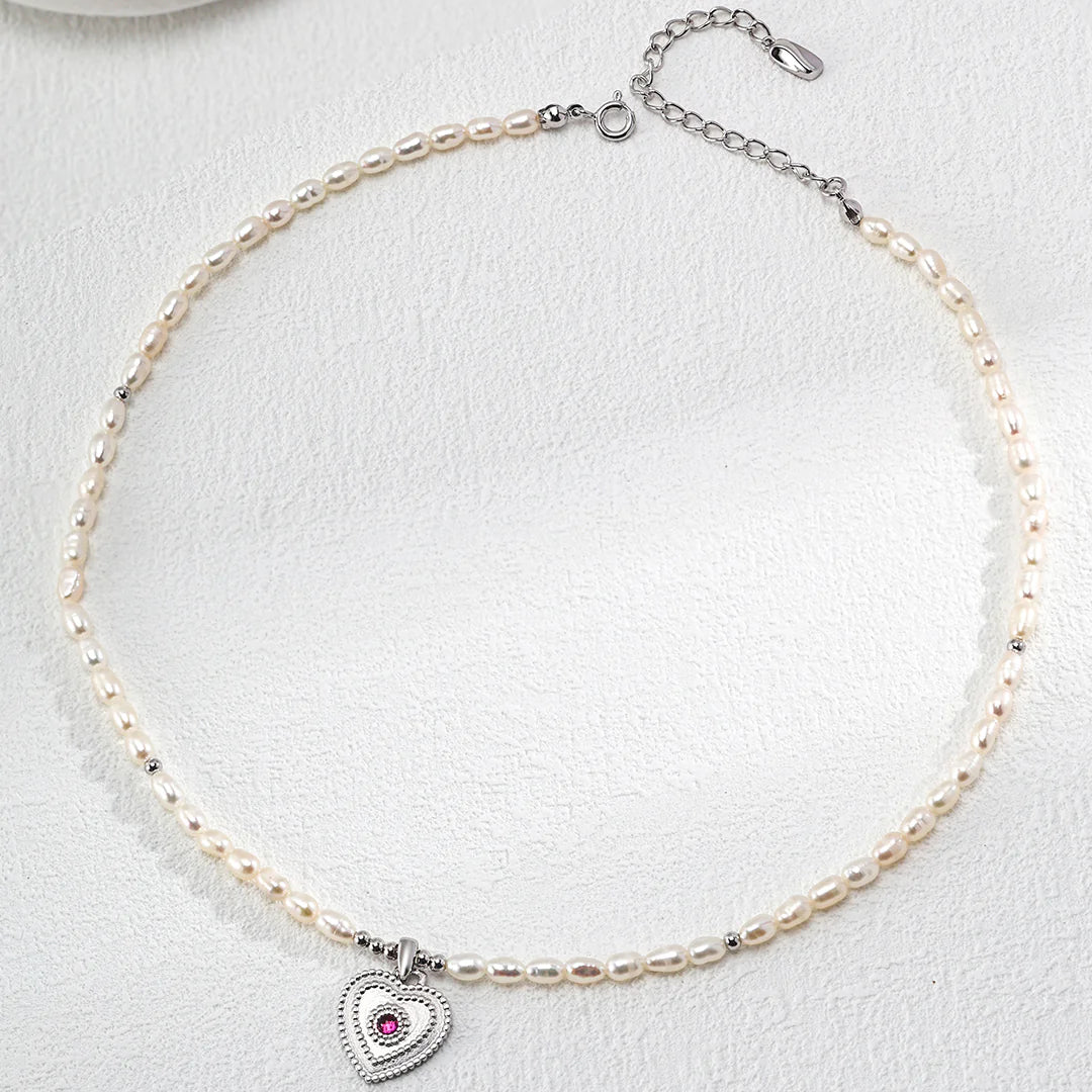 Natural Pearl Heart Shaped Zirconia Pendant Necklace