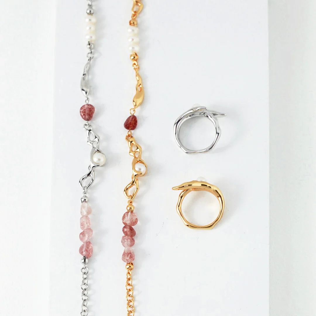 Strawberry Crystal Pearl Bracelet