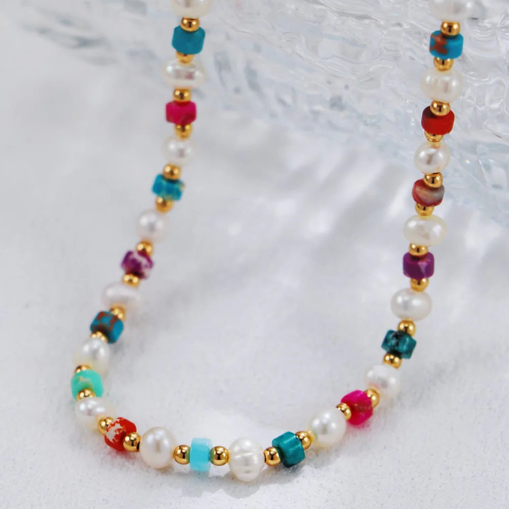 Rainbow Stone Pearl Necklace