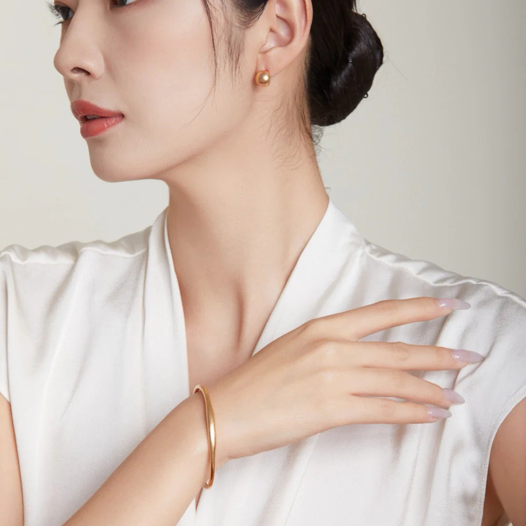 Gold-Plated Brushed Spherical Stud Earrings