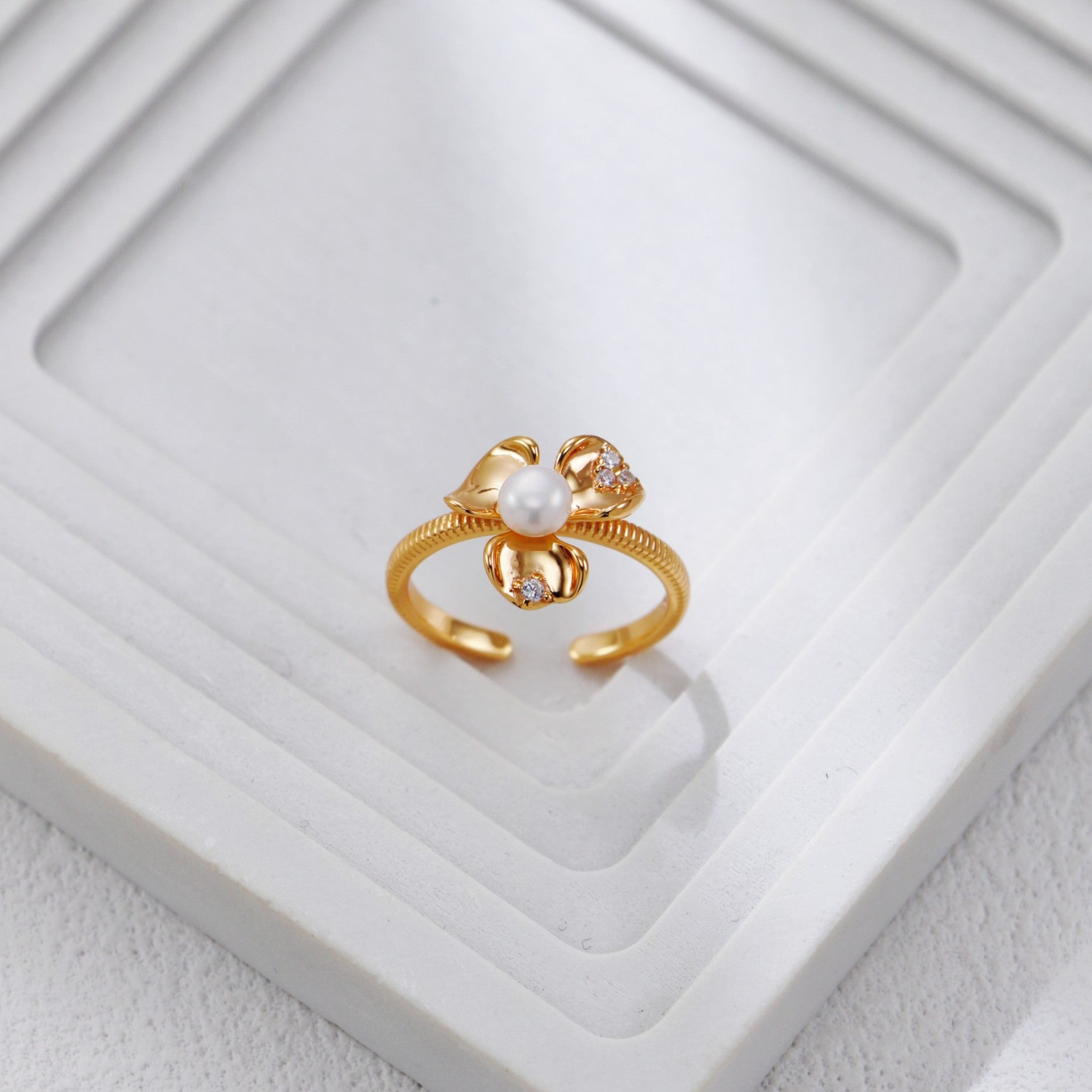 Petal Pearl and Zirconia Ring
