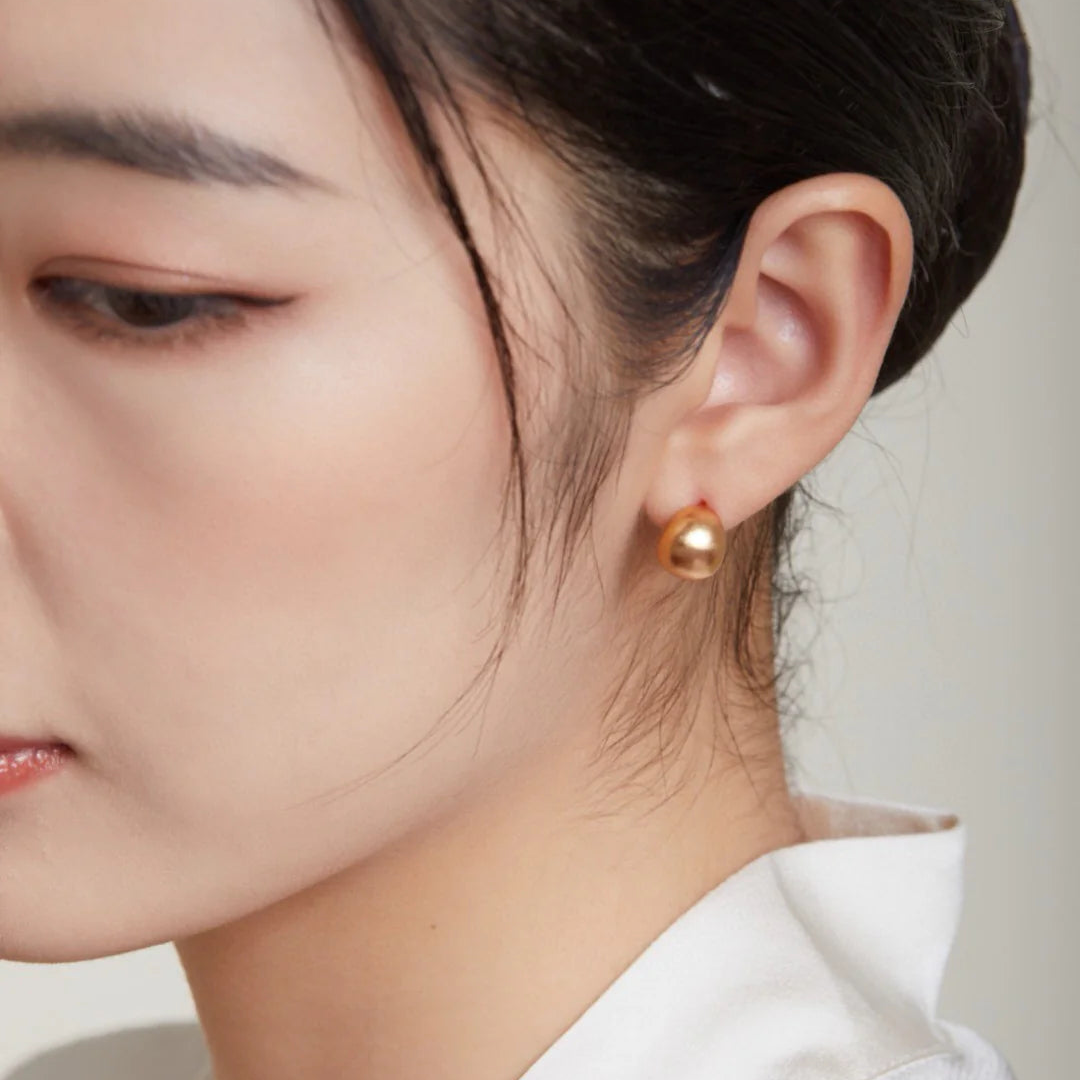 Gold-Plated Brushed Spherical Stud Earrings