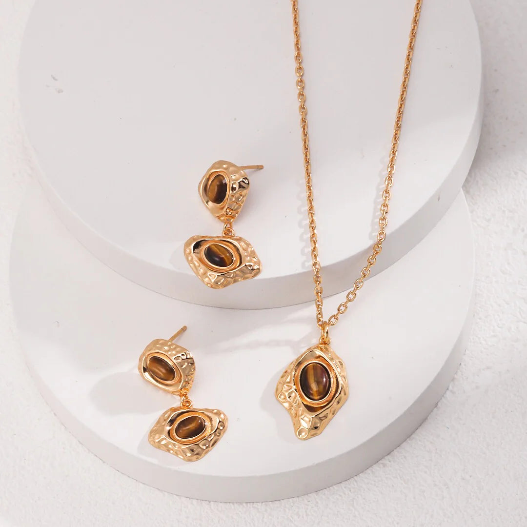 Irregular Rhombus Tigers Eye Stone Pendants Necklace