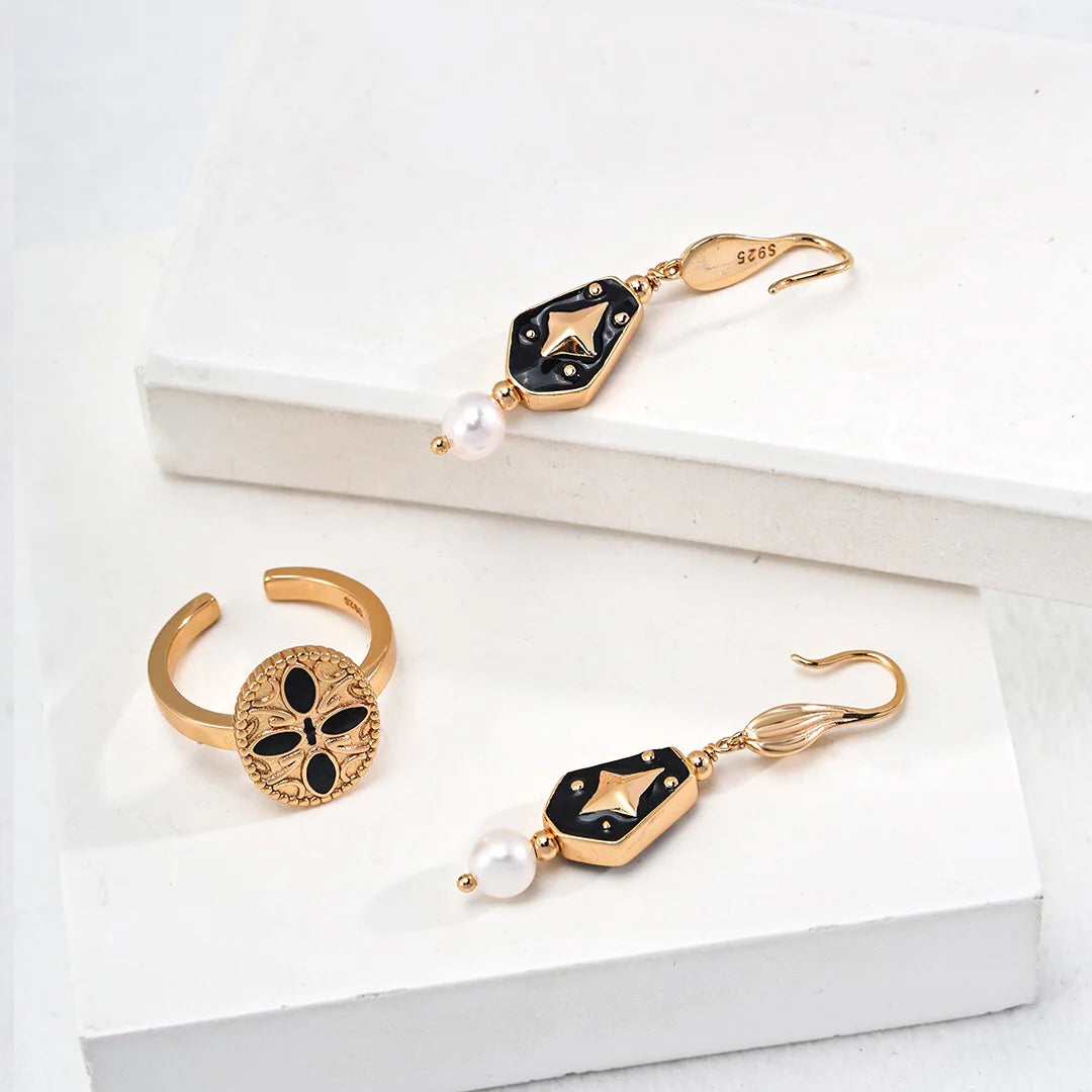 Enamel Drop Pearl Earrings