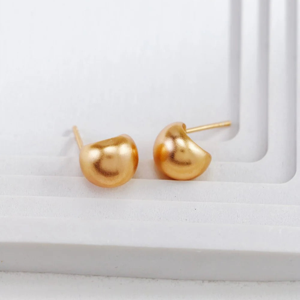 Gold-Plated Brushed Spherical Stud Earrings