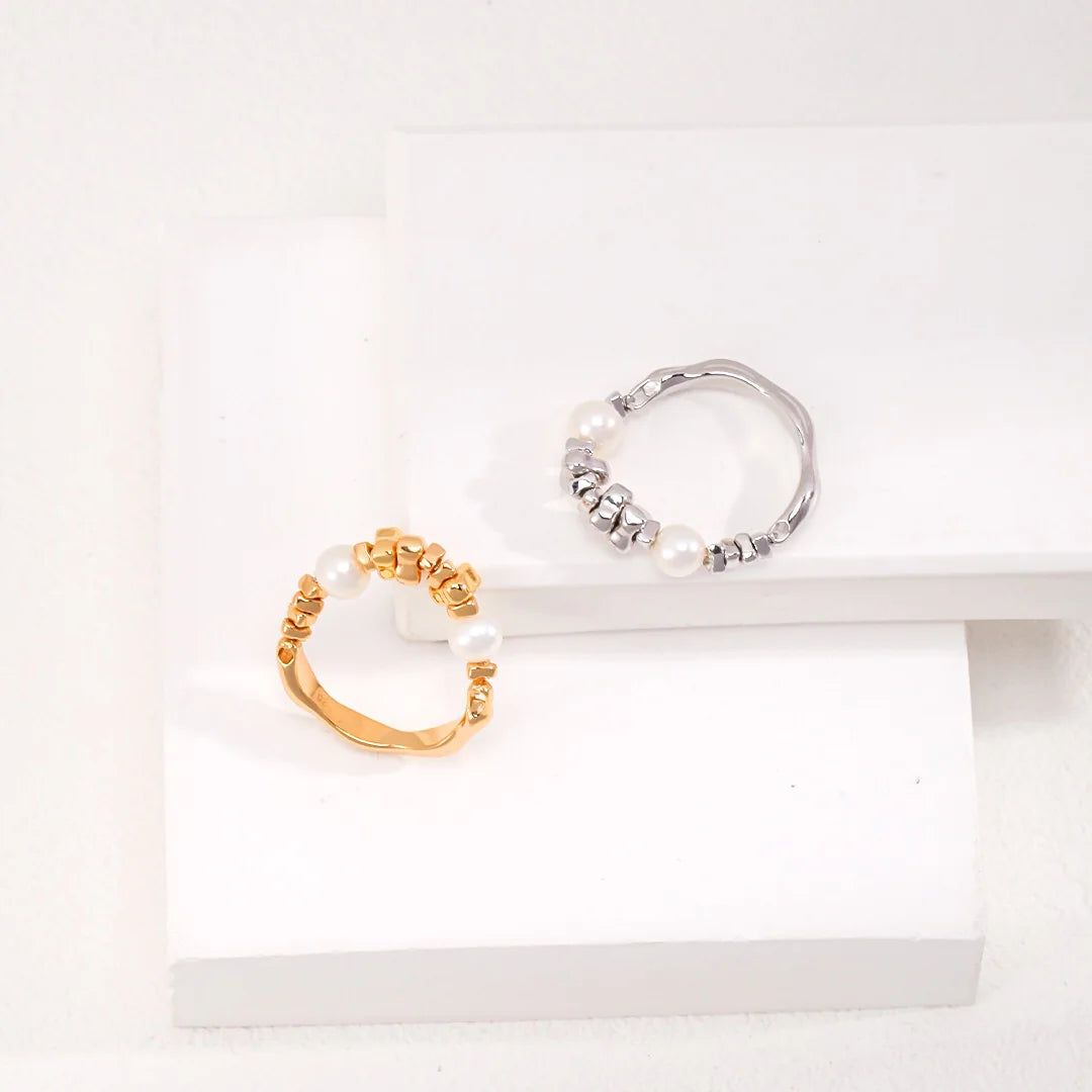 Broken Silver Beaded Pearl Ring