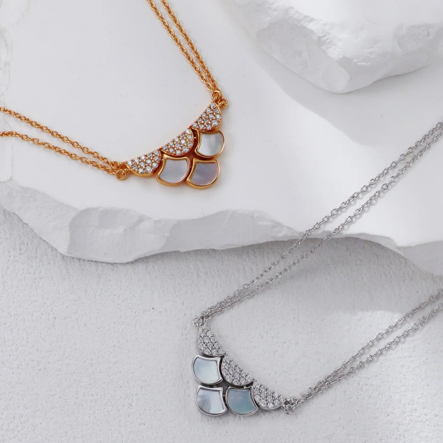 White Shell Zircon Double-Layer Necklace