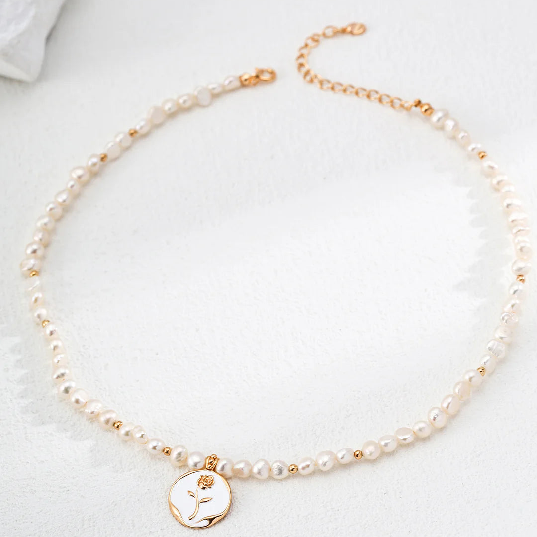 Natural Pearl Drip Glaze Rose Pendant Necklace