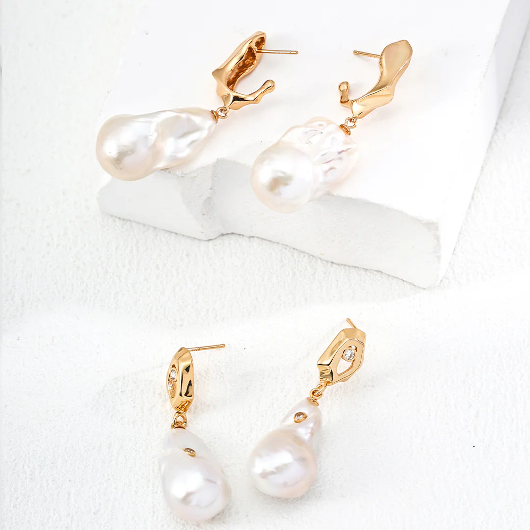Vintage Natural Baroque Pearl Zircon Earrings
