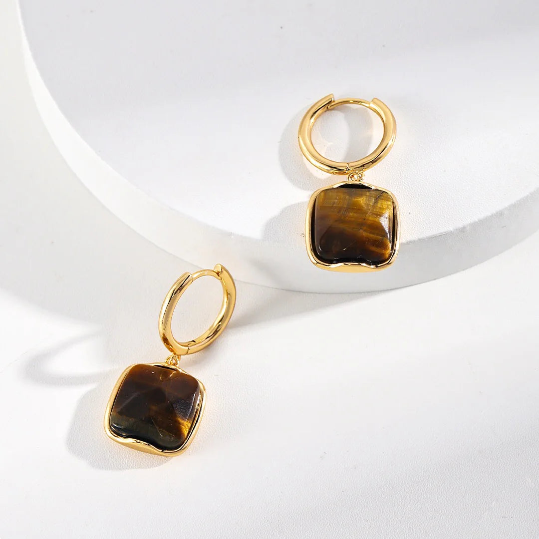 Natural Tiger Eye Stone Dangle Earrings
