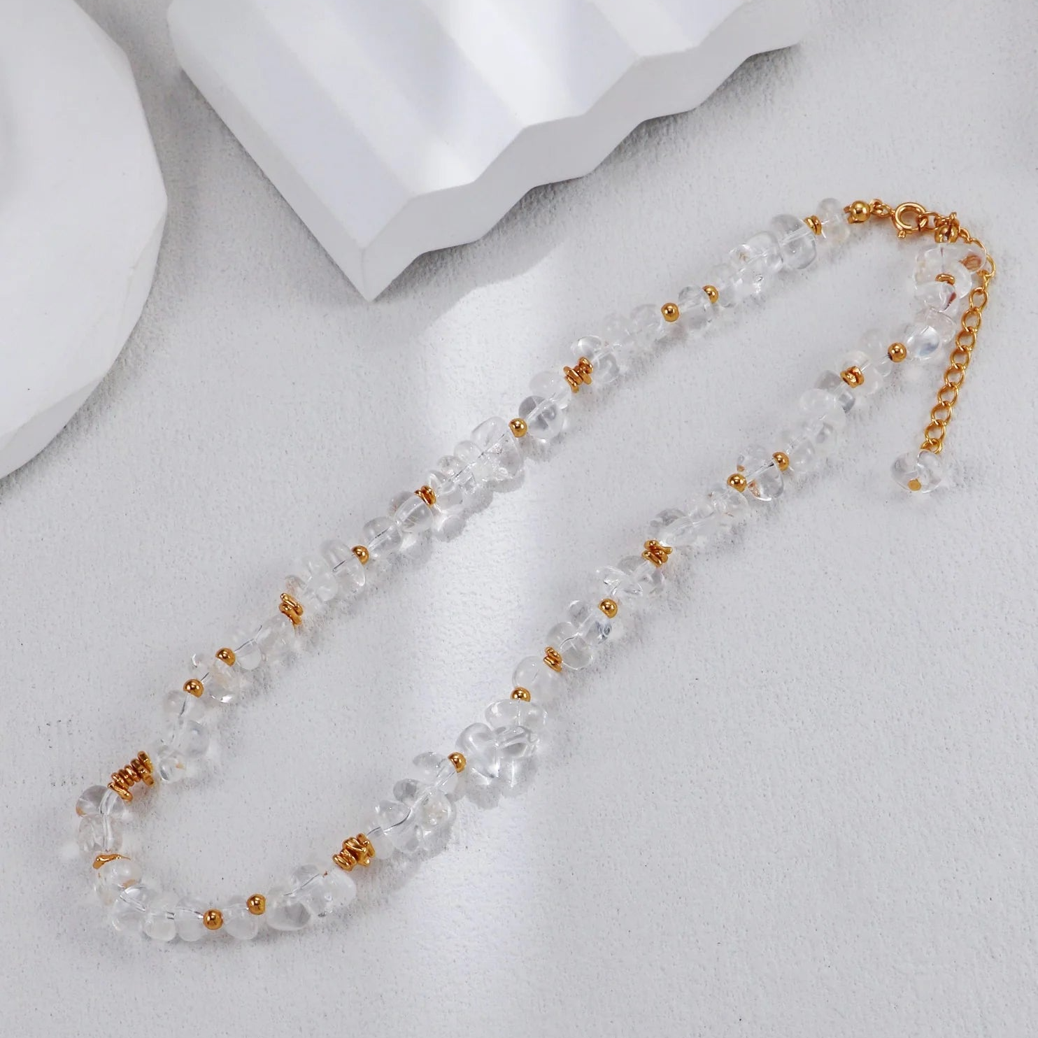 Gold Beads and White Crystal Necklace